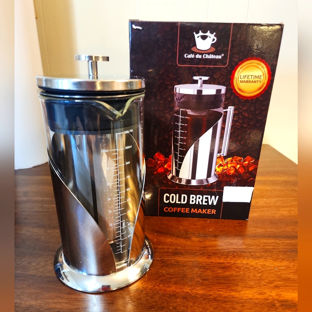 NEW  Cold Brew Coffee Maker 34 Ounces Stainless Steel Filter Cafe du Chateau